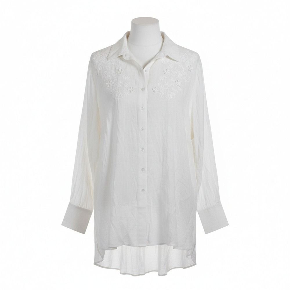 Aveology Ivory Forget Me Not Embroidered Butterfly‎ Shirt Plus Sz 26/28 Boho NWT